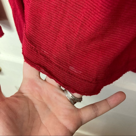 Free people gatsby red sheer lace shoulder long sleeve top M - Picture 7 of 12